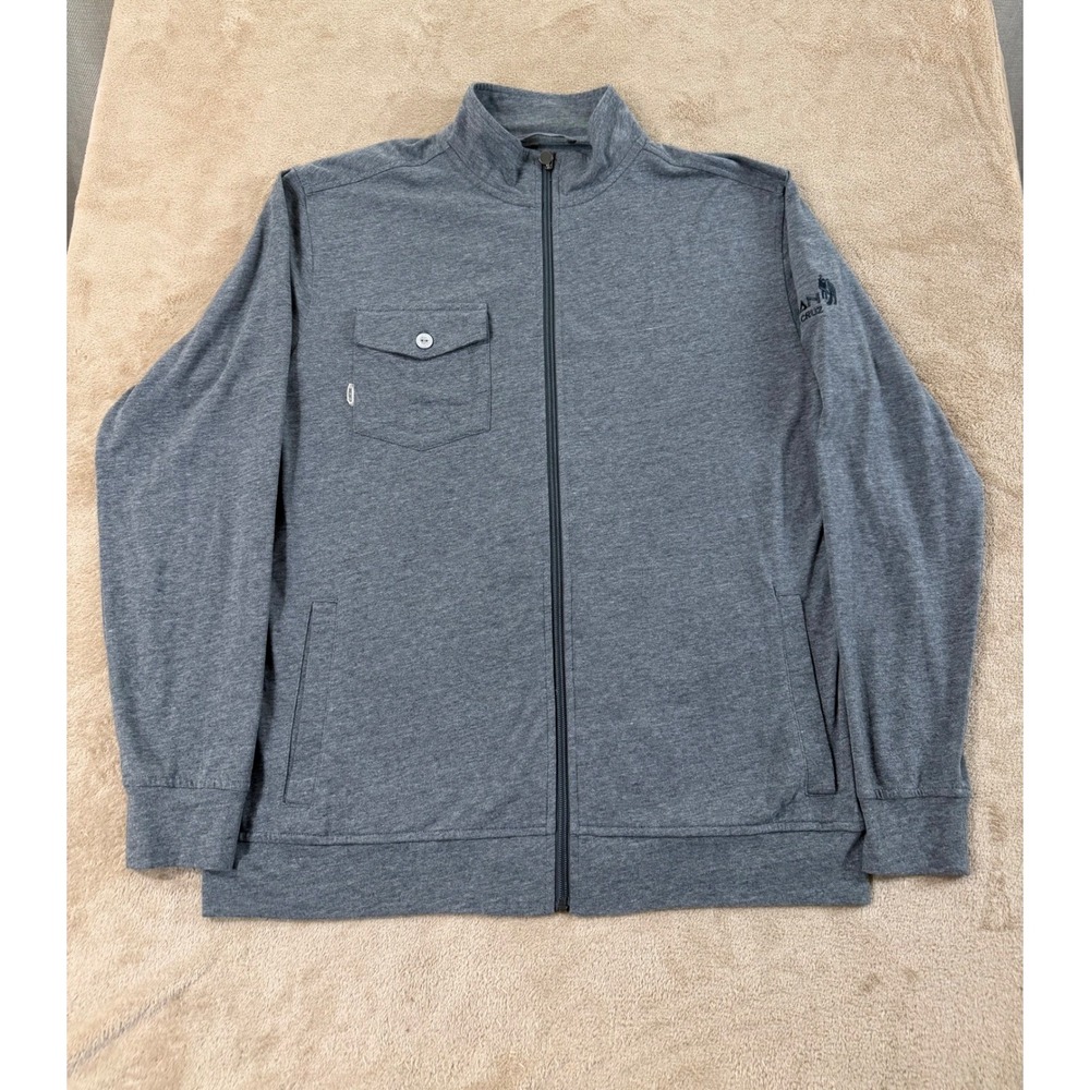 Linksoul Tempus Fugit Full Zip Jacket Mens Size M Gray Mock Golf Pocket LOGO EUC
